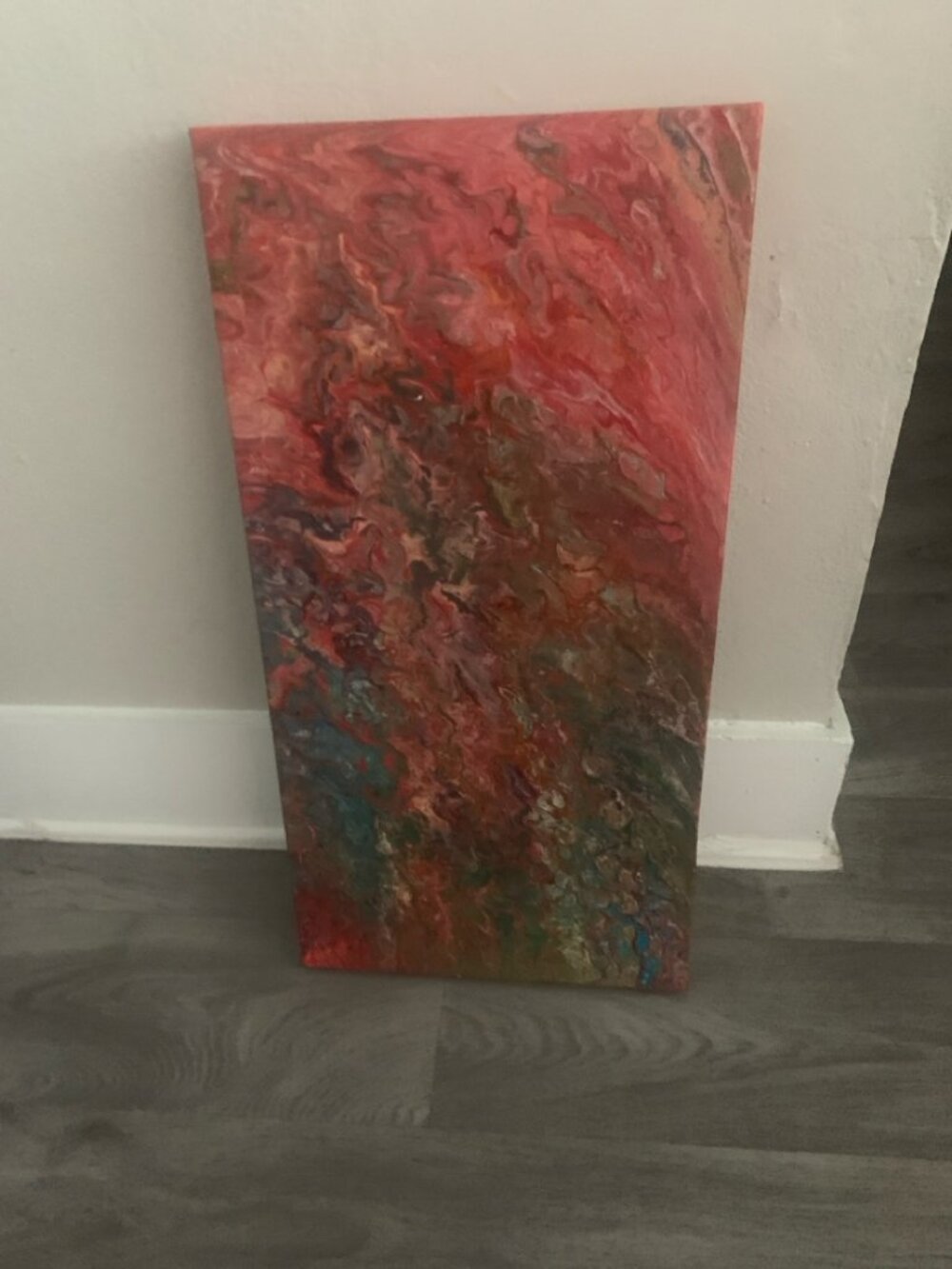 Original Abstract Acrylic Pour Painting 24x30 Red Pink
